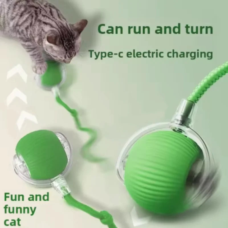 New Automatic Interactive Cat Ball Toy Rechargeable Smart Electric Rolling Ball with Faux Tail for Dog and Cat Training
