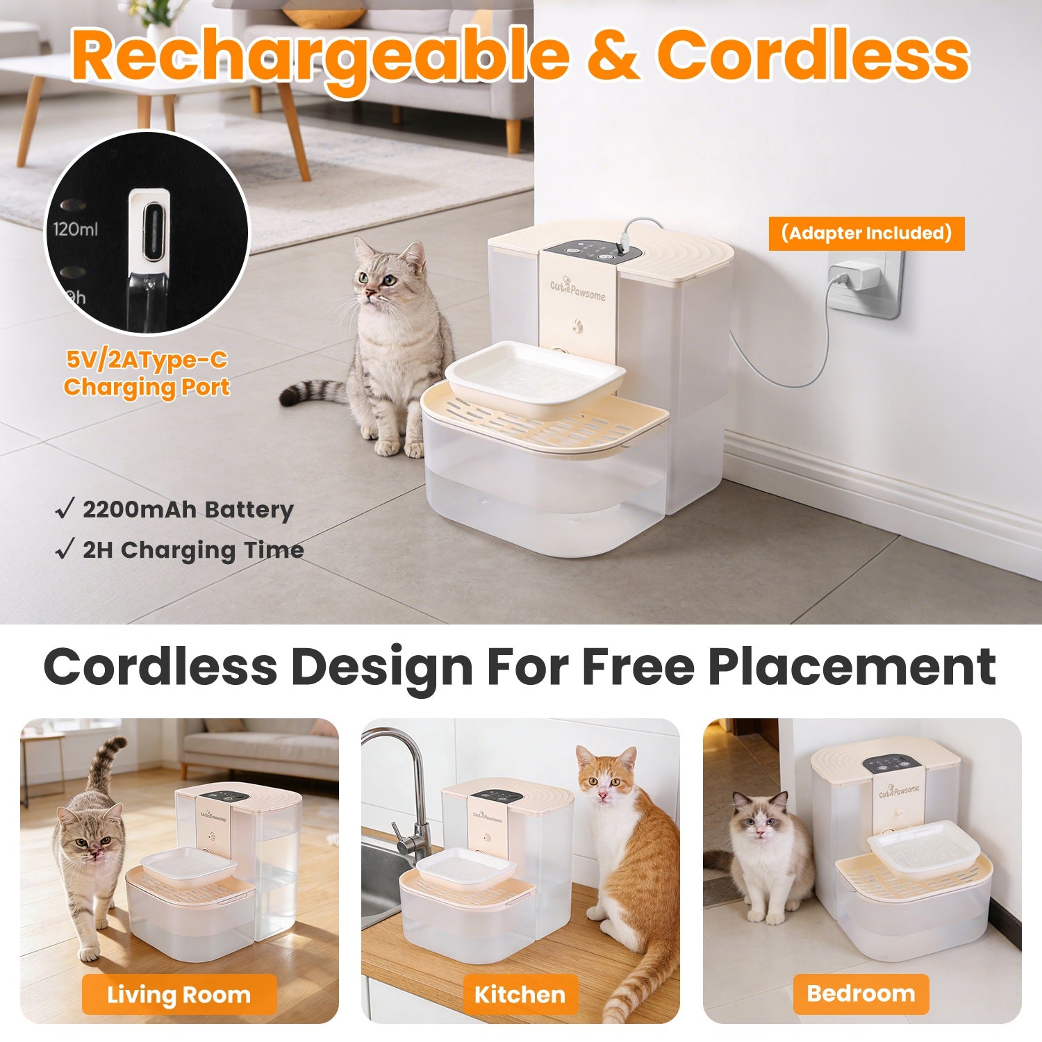 1Pc Smart Pet Water Fountain Automatic Cat Water Dispenser 4.5L Cordless Rechargeable Dog Water Fountain Self-Refill with 3 Adjustable Volume 3 Time Intervals Remote Control Cleaning Brush